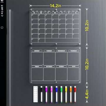 Acrylic Magnetic Calendar for Fridge, Clear Dry Erase Board Reusable Planning Set, Includes 8 Colorf...