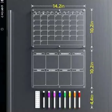 Acrylic Magnetic Calendar for Fridge, Clear Dry Erase Board Reusable Planning Set, Includes 8 Colorf...