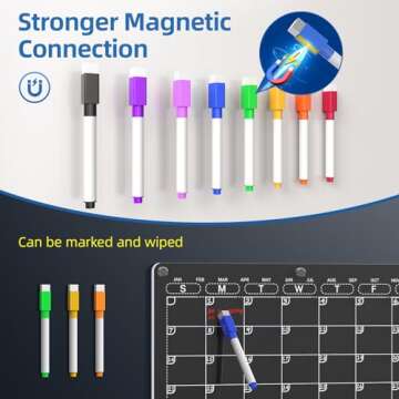 Acrylic Magnetic Calendar for Fridge, Clear Dry Erase Board Reusable Planning Set, Includes 8 Colorful Markers,Magnetic Pen Holder and Erase Towel (Monthly Planner+Weekly Planner)
