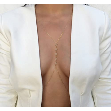Elegant 14k Gold Body Chain for Women, Stylish Bikini Necklace