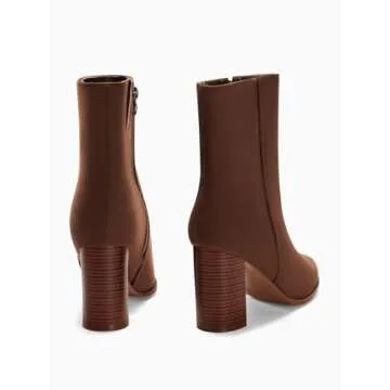 Coutgo Stylish Women's Ankle Boots with Chunky Heel