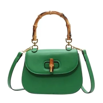 Women Handbag artificial leather Glazing Bamboo Top handle Crossbody bag Elegant Purse Evening bag G...