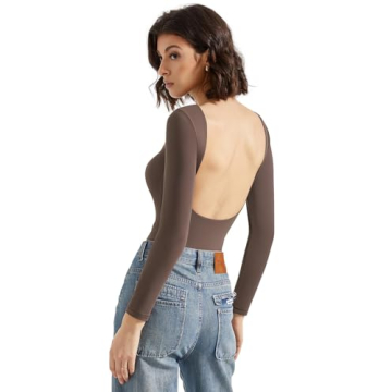 SUUKSESS Women Y2k Backless Bodysuit Double Lined Comfortable