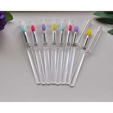 LORMAY Silicone Lip Brushes with Transparent Handles and Caps. Perfect Applicators for Cream Lip Mask, Eyeshadow, and Lipstick (4pcs, Multicolor)