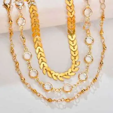 Zoestar Three-Layer Ankle Bracelet Gold Rhinestone Foot Chain Summer Sand Beach Anklet Foot Jewelry for Women(Color 1)