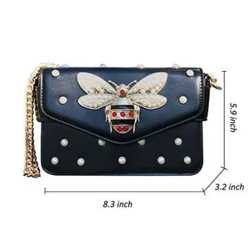 Beatfull Designer Bee Purse Fashion Crossbody Purse with Pearl for Women Pu Leather Shoulder Bag Clutch Handbags