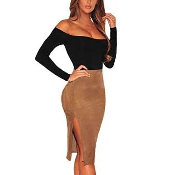 Eiffel Women's Long Sleeves Bodysuit Off Shoulder Stretchy Jumpsuits Rompers Tops Black