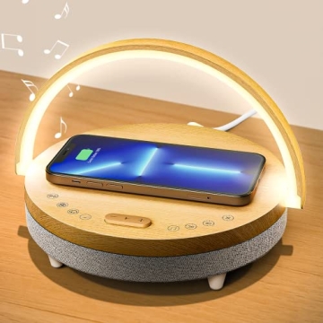 Vivilumens Bedside Table LED Night Light with Wireless Charger and Bluetooth Speaker, Desk Lamp As S...