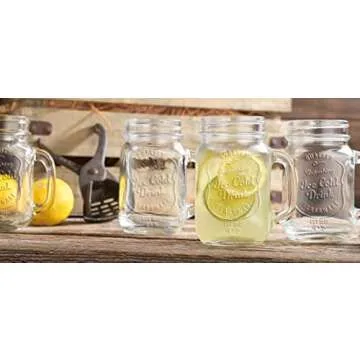 Glaver's Set of 10 Ice Cold 16 Oz. Mason Drinking Glasses With Handles. Quality Refreshing Ice Cold Embossed Logo Jars for Beverages, Cocktails, Shakes, Smoothies, Sodas, Juice.