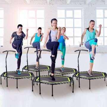 ONETWOFIT Silent Mini Trampoline - Adjustable Handle Bar Fitness Rebounder