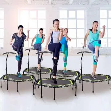 ONETWOFIT Silent Mini Trampoline - Adjustable Handle Bar Fitness Rebounder