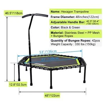 ONETWOFIT 48" Mini Trampoline with Adjustable Handlebar