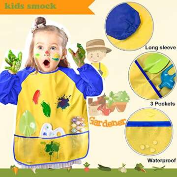 INNOCHEER Kids Gardening Tools, 9 Piece Garden Tool Set for Kids with Gardening Guide Book, Watering Can, Gloves, Shovel, Rake, Trowel, Kids Smock and Hat, All in One Gardening Tools