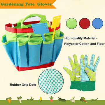 INNOCHEER Kids Gardening Tools, 9 Piece Garden Tool Set for Kids with Gardening Guide Book, Watering Can, Gloves, Shovel, Rake, Trowel, Kids Smock and Hat, All in One Gardening Tools