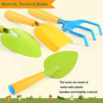 INNOCHEER Kids Gardening Tools, 9 Piece Garden Tool Set for Kids with Gardening Guide Book, Watering Can, Gloves, Shovel, Rake, Trowel, Kids Smock and Hat, All in One Gardening Tools