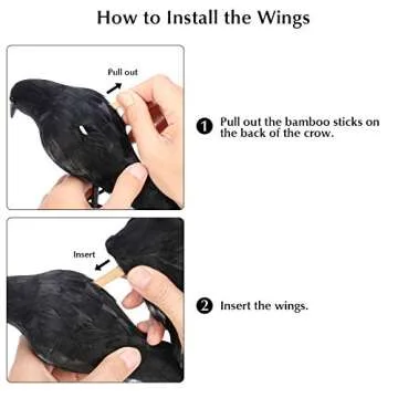 WEBSUN Halloween Crow Decorations 5 Pack, Realistic Handmade Black Feather Crows Prop Fly and Stand Crows Ravens for Outdoors and Indoors Halloween Decorations