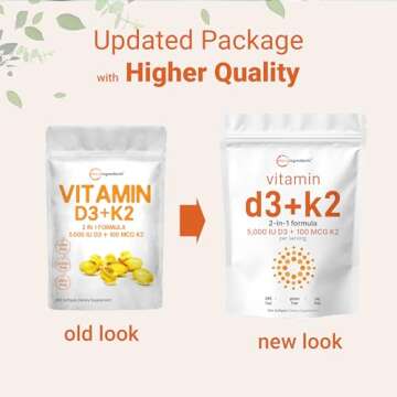 Micro Ingredients Vitamin D3 5000 IU with K2 100 mcg, 300 Soft-Gels | K2 MK-7 with D3 Vitamin Supplement, 2 in 1 Support Immune, Heart, Joint, Teeth & Bone Health - Easy to Swallow