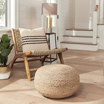 Natural Jute Pouf Ottoman - 19" Boho Style
