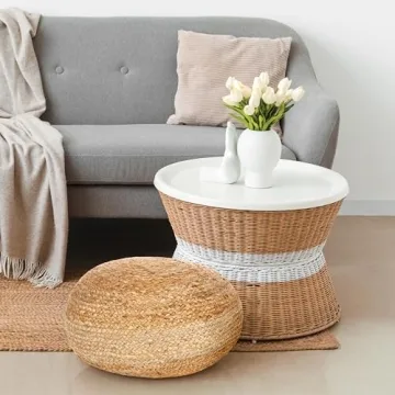 Natural Jute Pouf Ottoman - 19" Boho Style