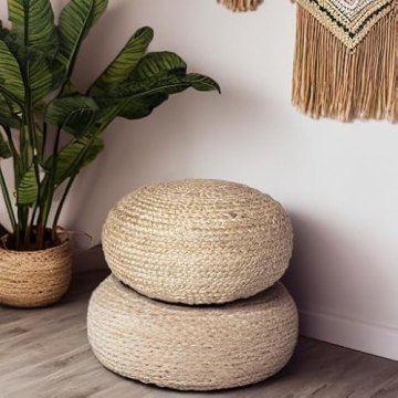 Natural Jute Pouf Ottoman - 19" Boho Style