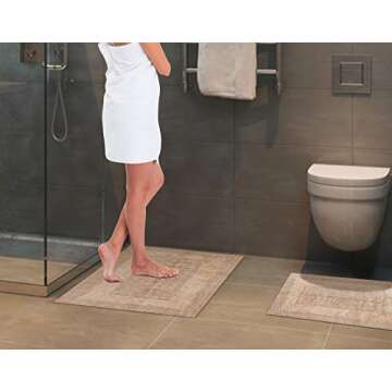 Cotton Bath Mat Rug 2 Piece Set - Linen Beige, Reversible Bathroom Rugs Soft & Absorbent Quick Dry M...