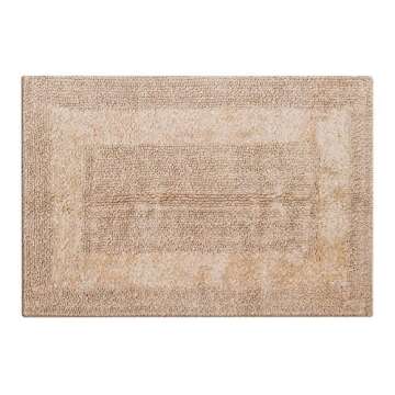 Cotton Bath Mat Rug 2 Piece Set - Linen Beige, Reversible Bathroom Rugs Soft & Absorbent Quick Dry Mats, Washable Plush Hand Tufted Rugs for Shower, Bath Tub, Toilet - 21x34 & 17x24 Inches