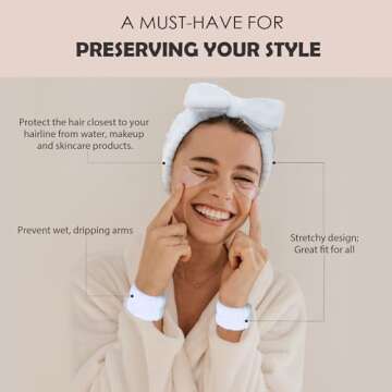 Ayesha Blue Spa Headband and Wristband Set for Skincare Makeup Headband Wrist Cuffs for Washing Face...