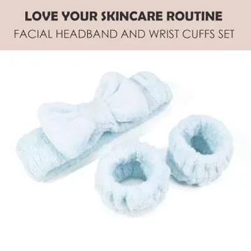 Ayesha Blue Spa Headband and Wristband Set for Skincare Makeup Headband Wrist Cuffs for Washing Face Bubble Skincare Hairband for Women Girls (Blue set)