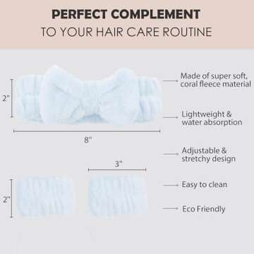 Ayesha Blue Spa Headband and Wristband Set for Skincare Makeup Headband Wrist Cuffs for Washing Face Bubble Skincare Hairband for Women Girls (Blue set)