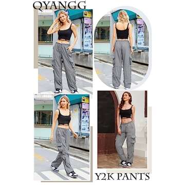 QYANGG Baggy Parachute Pants for Women& Girls Drawstring Elastic Low Waist Ruched Cargo Pants Multip...