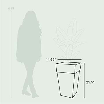 Bloem Tall Finley Tapered Square Planter: 25" - Black - Matte Textured Finish, 100% Recycled Plastic Pot, for Indoor and Outdoor Use, Gardening, 9 Gallon Capacity
