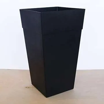 Bloem Tall Finley Tapered Square Planter: 25" - Black - Matte Textured Finish, 100% Recycled Plastic Pot, for Indoor and Outdoor Use, Gardening, 9 Gallon Capacity