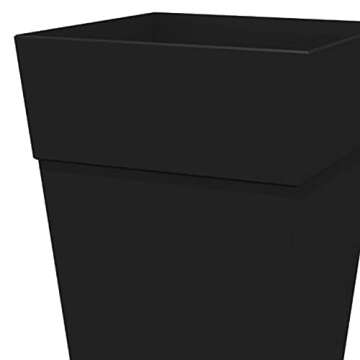 Bloem Tall Finley Tapered Square Planter: 25" - Black - Matte Textured Finish, 100% Recycled Plastic Pot, for Indoor and Outdoor Use, Gardening, 9 Gallon Capacity