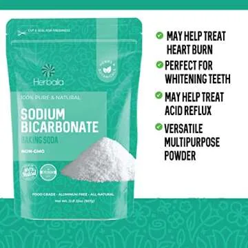 Herbaila Sodium Bicarbonate 2lb, Baking Soda for Cleaning and Baking, Aluminum Free Baking Soda for Pool, Pure Baking Soda Powder, Bulk Baking Soda Food Grade, Sodium Bicarbonate Powder