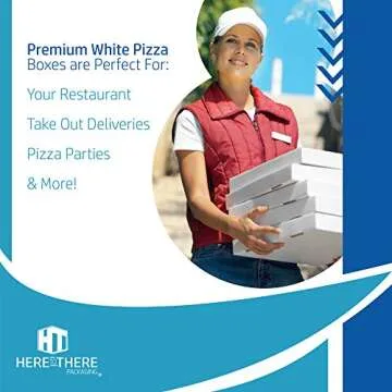 Here to There Packaging White Cardboard Pizza Boxes, Takeout Containers - 12 x 12 Pizza Box Size, Corrugated, Kraft – 50 Pack