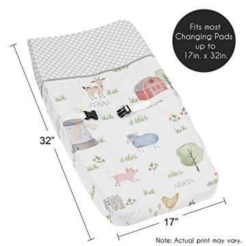 Sweet Jojo Designs Farm Animals Boy or Girl Baby Nursery Changing Pad Cover - Watercolor Farmhouse Lattice Horse Cow Sheep Pig