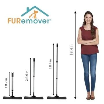 FURemover Compact Pet Hair Rubber Broom with Squeegee, with Handle That Telescopes up to 40" for Carpet, Tile and Hardwood