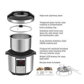 COSORI White Electric Pressure Cooker 6 Qt 8-in-1 Instant Stainless Steel Pot Coffee Beans Grinder, 6 Quart