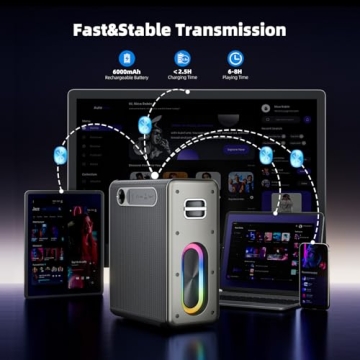 Portable Karaoke Machine with Wireless Microphones and LED Lights