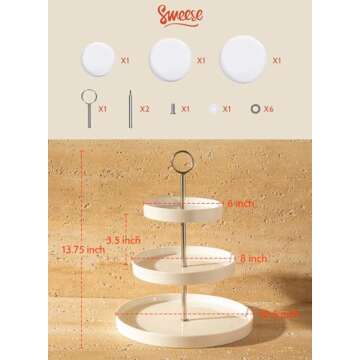 Sweese 3-Tier Porcelain Cupcake Stand, Tiered Dessert Stand, Cake Stand - White Porcelain Round Plat...