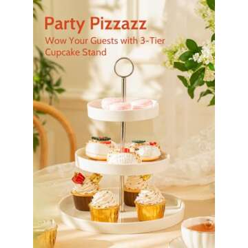 Sweese 3-Tier Porcelain Cupcake Stand, Tiered Dessert Stand, Cake Stand - White Porcelain Round Plates for Tea Party Wedding Baby Shower Buffet Server