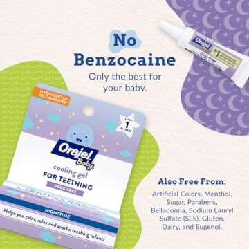 Orajel Baby Nighttime Cooling Gel for Teething, Drug-Free, 1 Pediatrician Recommended Brand for Teething, One .18oz Tube