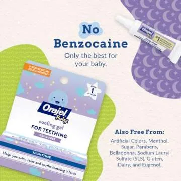 Orajel Baby Nighttime Cooling Gel for Teething, Drug-Free, 1 Pediatrician Recommended Brand for Teething, One .18oz Tube