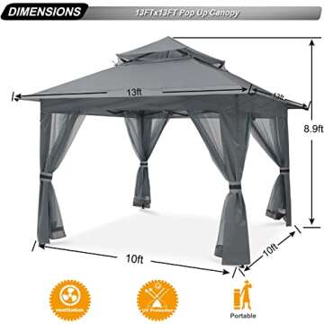 ABCCANOPY 13x13 Pop Up Gazebo with Mosquito Netting