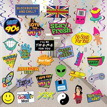 32 Piece 90s Party Hanging Swirls Decorations, Throwback 1990s Themed Party Supplies and Favors