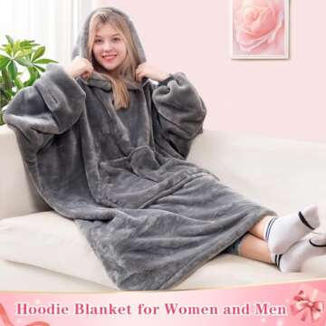 Waitu Wearable Blanket Sweatshirt for Women and Men, Super Warm and Cozy Giant Blanket Hoodie, Thick Flannel Blanket with Sleeves and Giant Pocket - Gray