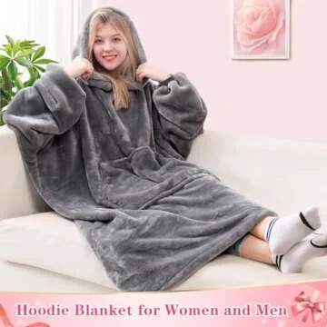 Waitu Wearable Blanket Sweatshirt for Women and Men, Super Warm and Cozy Giant Blanket Hoodie, Thick Flannel Blanket with Sleeves and Giant Pocket - Gray