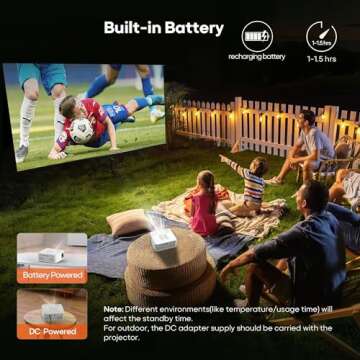 Mini Projector Battery Powered with Bluetooth - Native HD 1080P Rechargeable Projector, Portable Out...