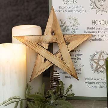 Nature-Inspired Wooden Pentagram Tree Topper | Winter Solstice & Pagan Holiday Decor | Rebirth Symbol for Seasonal Home | Ancient Traditions Celebration