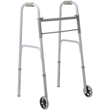 Medline Lightweight Folding Walkers for Seniors, Adults with 5” Wheels, Steel Frame Supports up to...